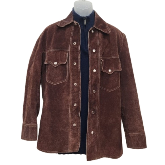 70s Vintage Western Snap Brown Suede Jacket, Mens SMALL, Womens Medium - Picture 2 of 8